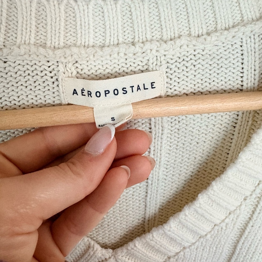 Aéropostale Ribbed V Neck Sweater Bundle XS/S Green & Cream Cropped Knit - Picture 6 of 8